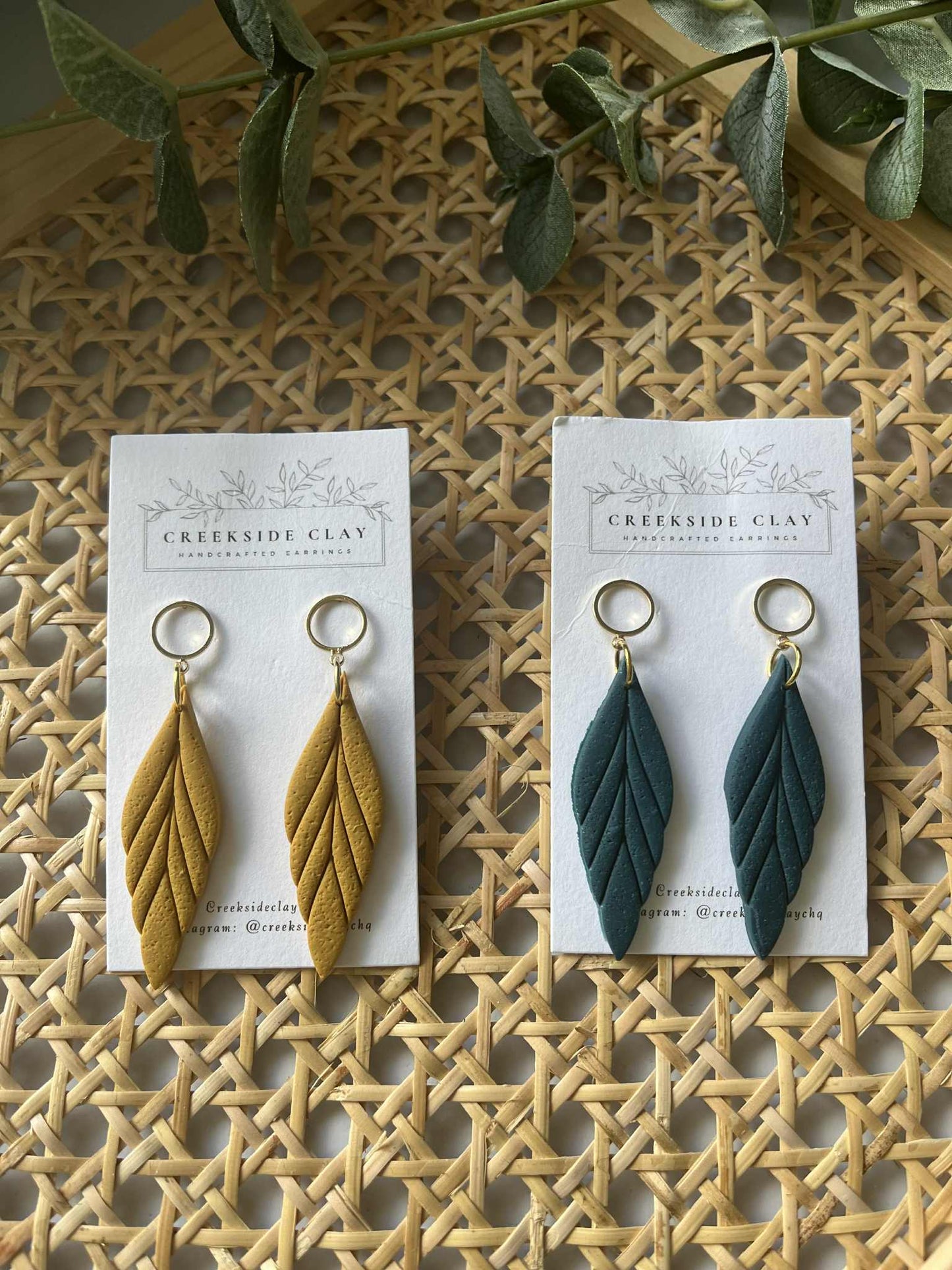 Clay Feathers with gold circle studs